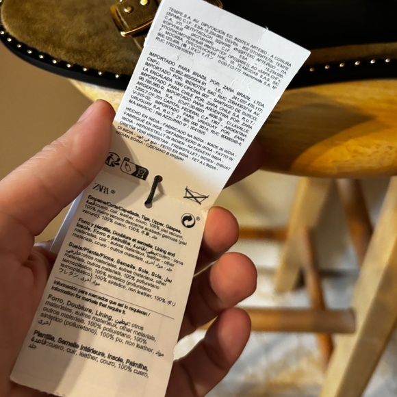 Zara khaki green flat real suede leather sandals with studs NWT - Picture 9 of 13